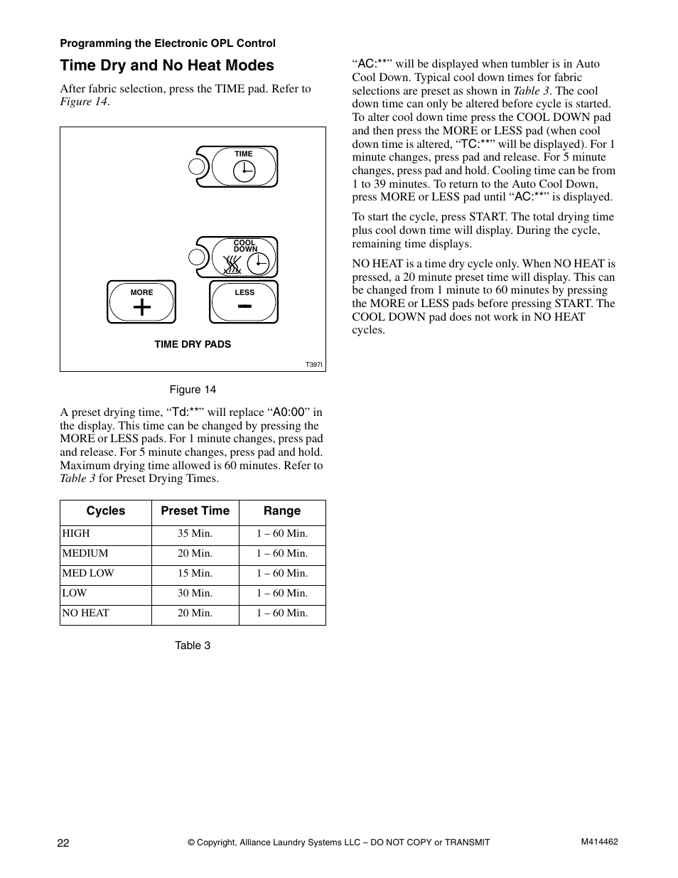 Time dry and no heat modes | Alliance Laundry Systems T453I User Manual | Page 24 / 68