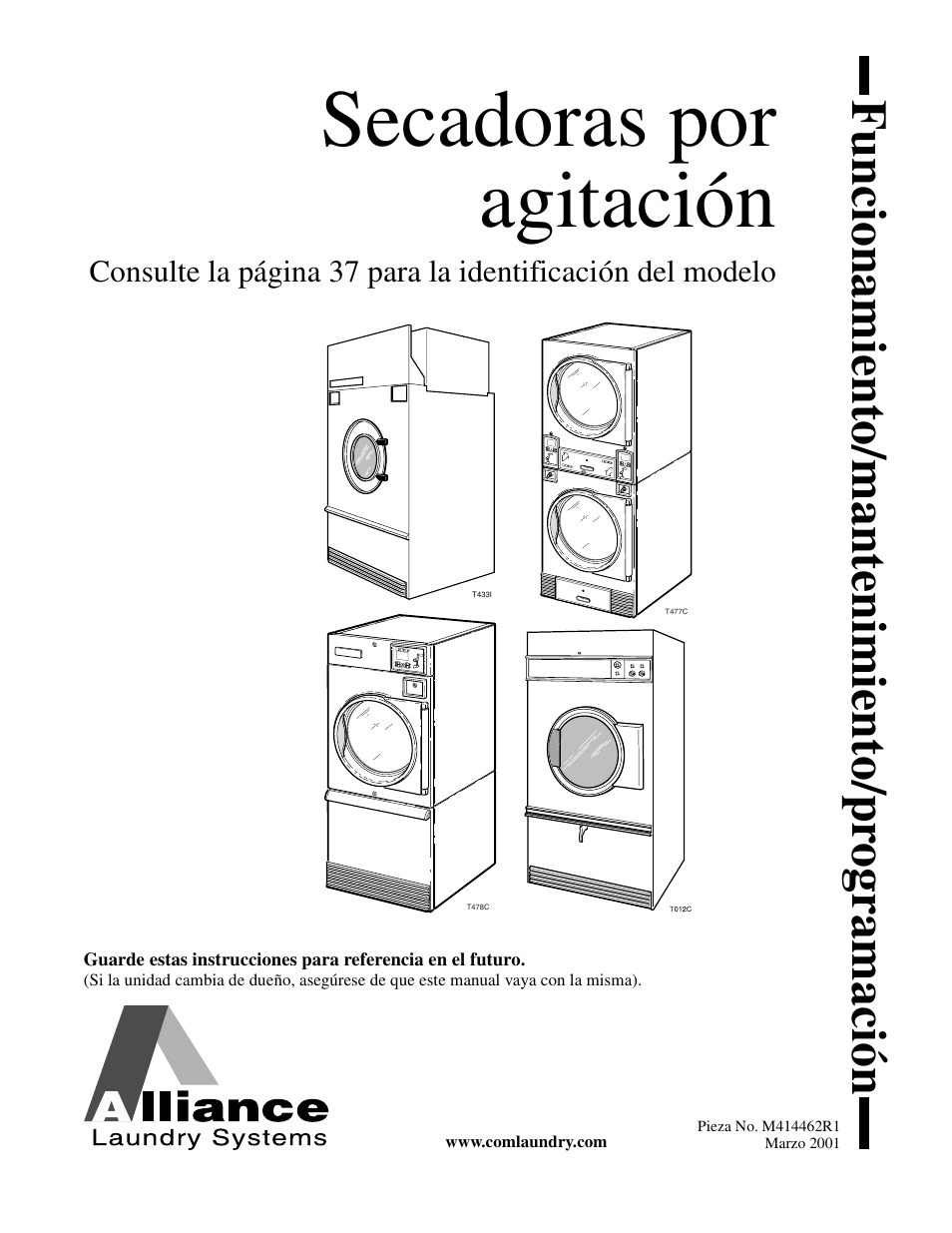 Secadoras por agitación, Funcionamiento/mantenimiento/pr o gramaci ó n | Alliance Laundry Systems T453I User Manual | Page 35 / 68