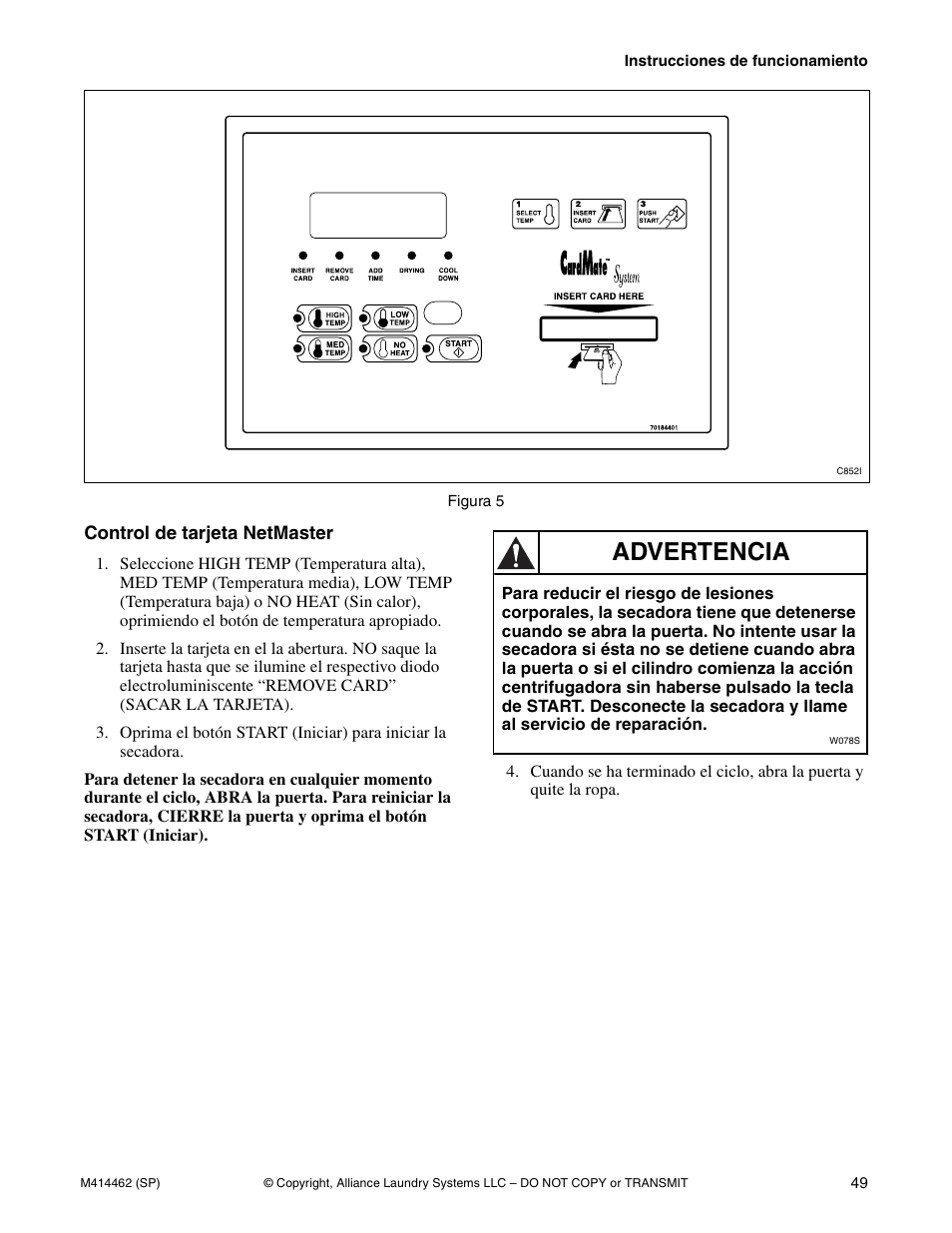 Advertencia | Alliance Laundry Systems T453I User Manual | Page 51 / 68