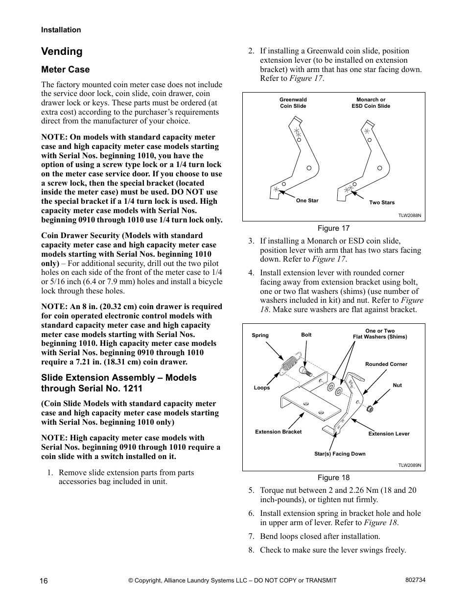 Vending | Alliance Laundry Systems FRONTLOAD WASHERS FLW1526C User Manual | Page 18 / 40