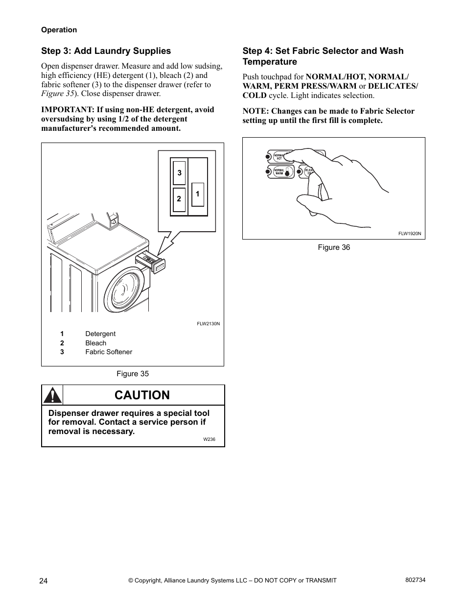Caution | Alliance Laundry Systems FRONTLOAD WASHERS FLW1526C User Manual | Page 26 / 40
