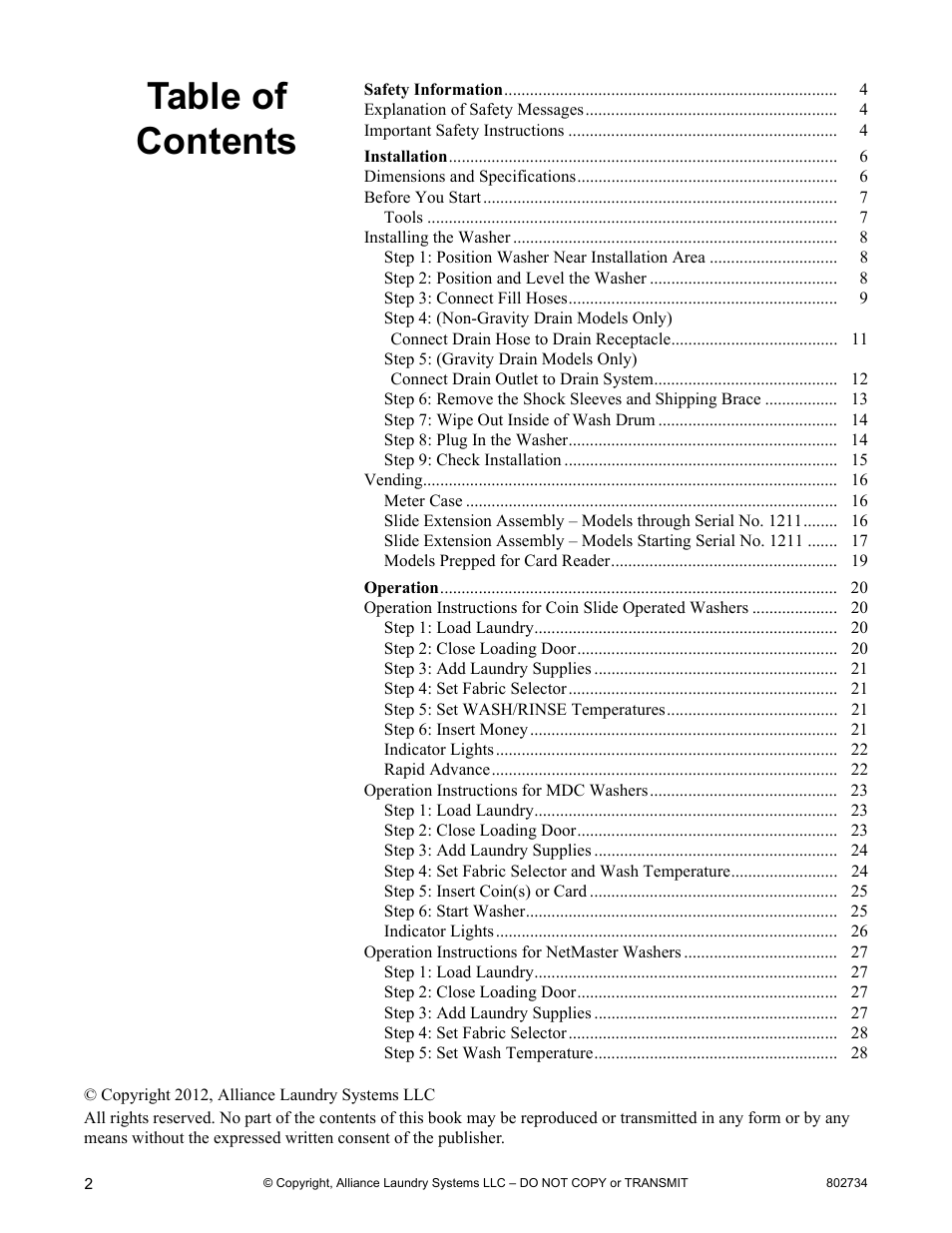 Alliance Laundry Systems FRONTLOAD WASHERS FLW1526C User Manual | Page 4 / 40