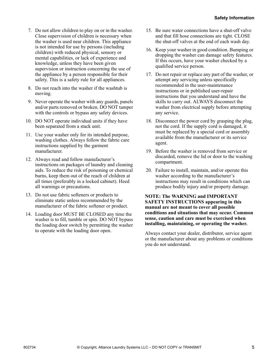 Alliance Laundry Systems FRONTLOAD WASHERS FLW1526C User Manual | Page 7 / 40
