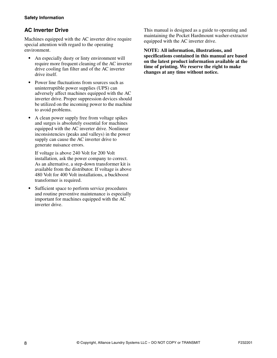 Ac inverter drive | Alliance Laundry Systems F232201R4 User Manual | Page 10 / 36