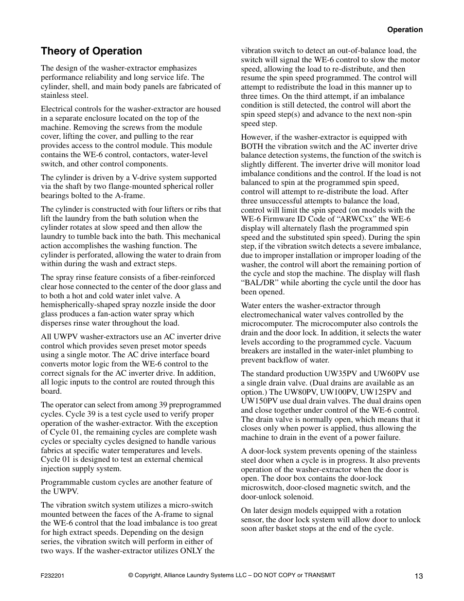 Theory of operation | Alliance Laundry Systems F232201R4 User Manual | Page 15 / 36
