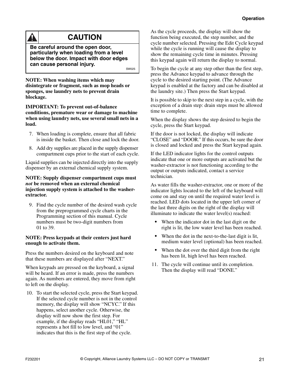 Caution | Alliance Laundry Systems F232201R4 User Manual | Page 23 / 36