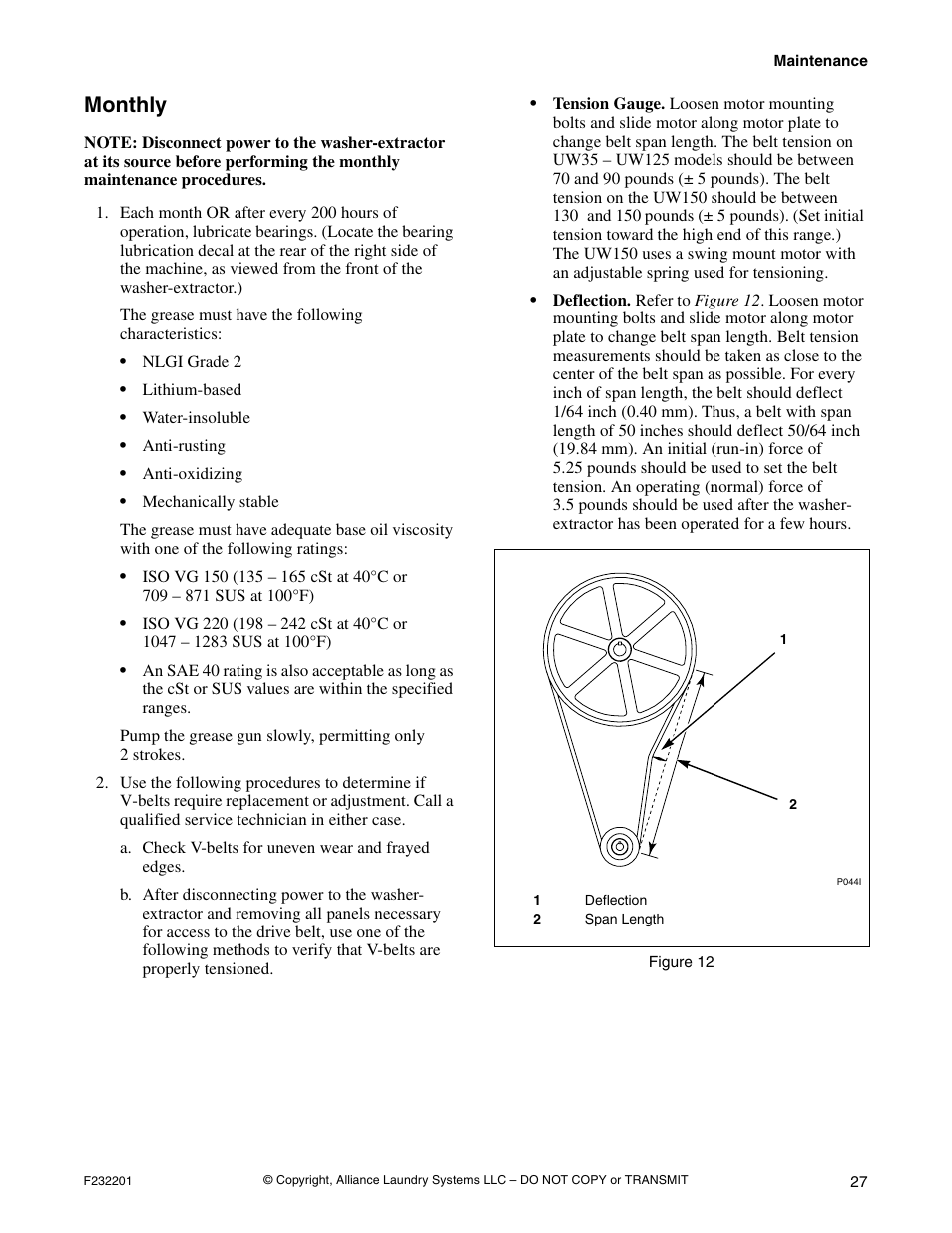 Monthly | Alliance Laundry Systems F232201R4 User Manual | Page 29 / 36
