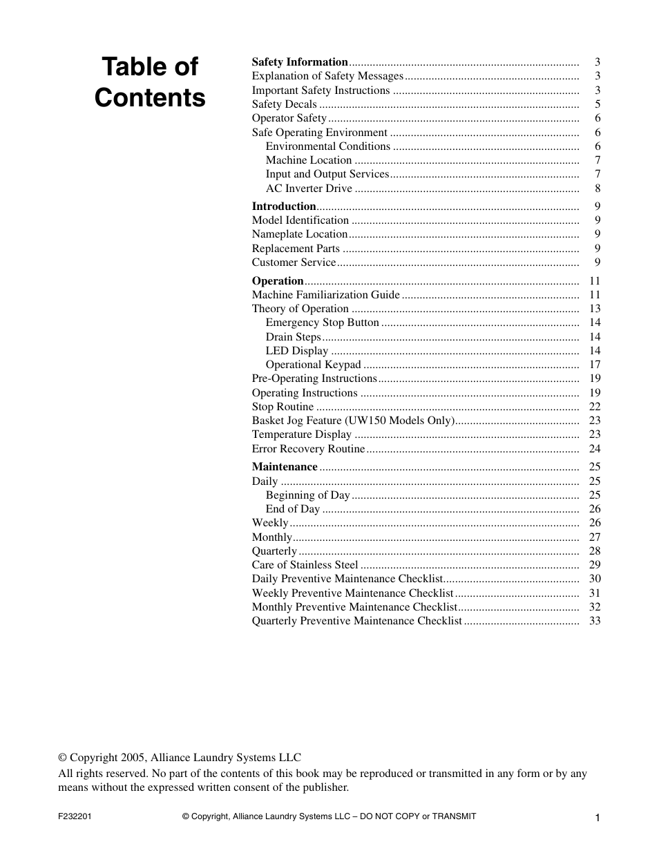 Alliance Laundry Systems F232201R4 User Manual | Page 3 / 36