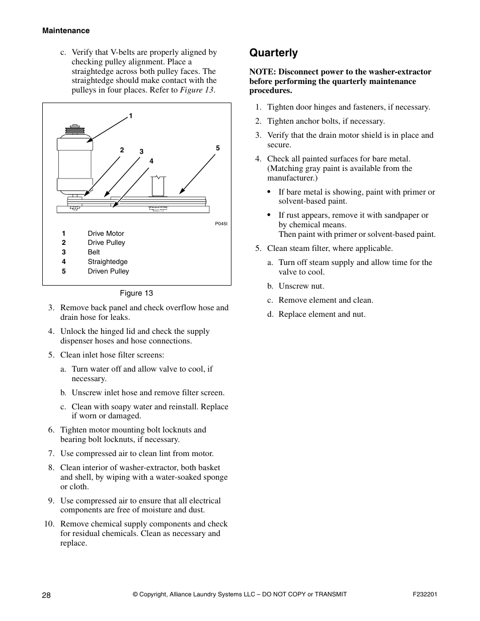 Quarterly | Alliance Laundry Systems F232201R4 User Manual | Page 30 / 36