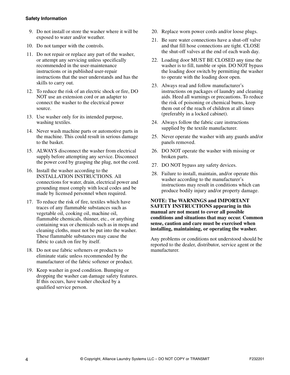 Alliance Laundry Systems F232201R4 User Manual | Page 6 / 36