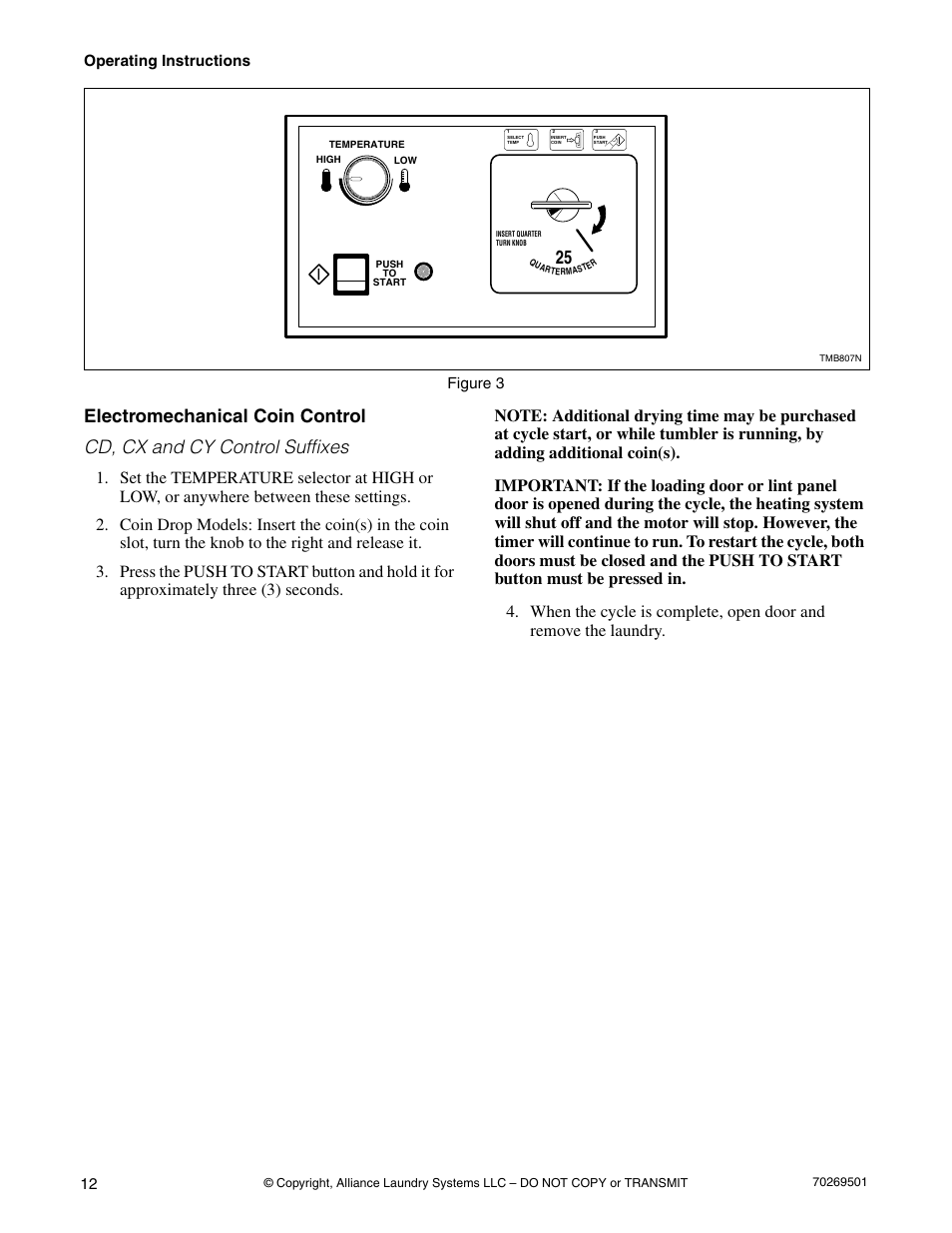 Electromechanical coin control | Alliance Laundry Systems DRYING TUMBLERS 70269501R3 User Manual | Page 14 / 30