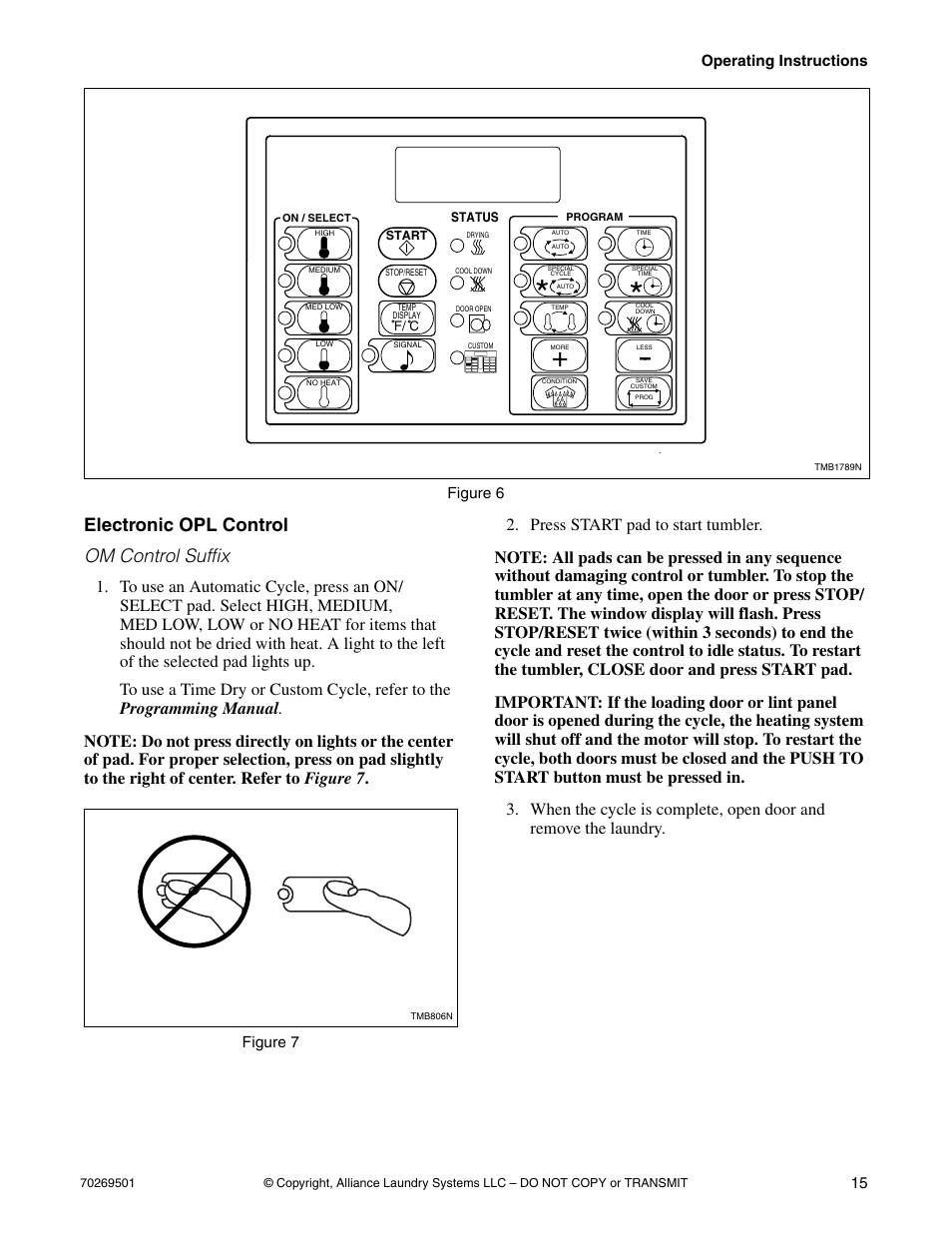 Electronic opl control, Electronic opl control om control suffix | Alliance Laundry Systems DRYING TUMBLERS 70269501R3 User Manual | Page 17 / 30