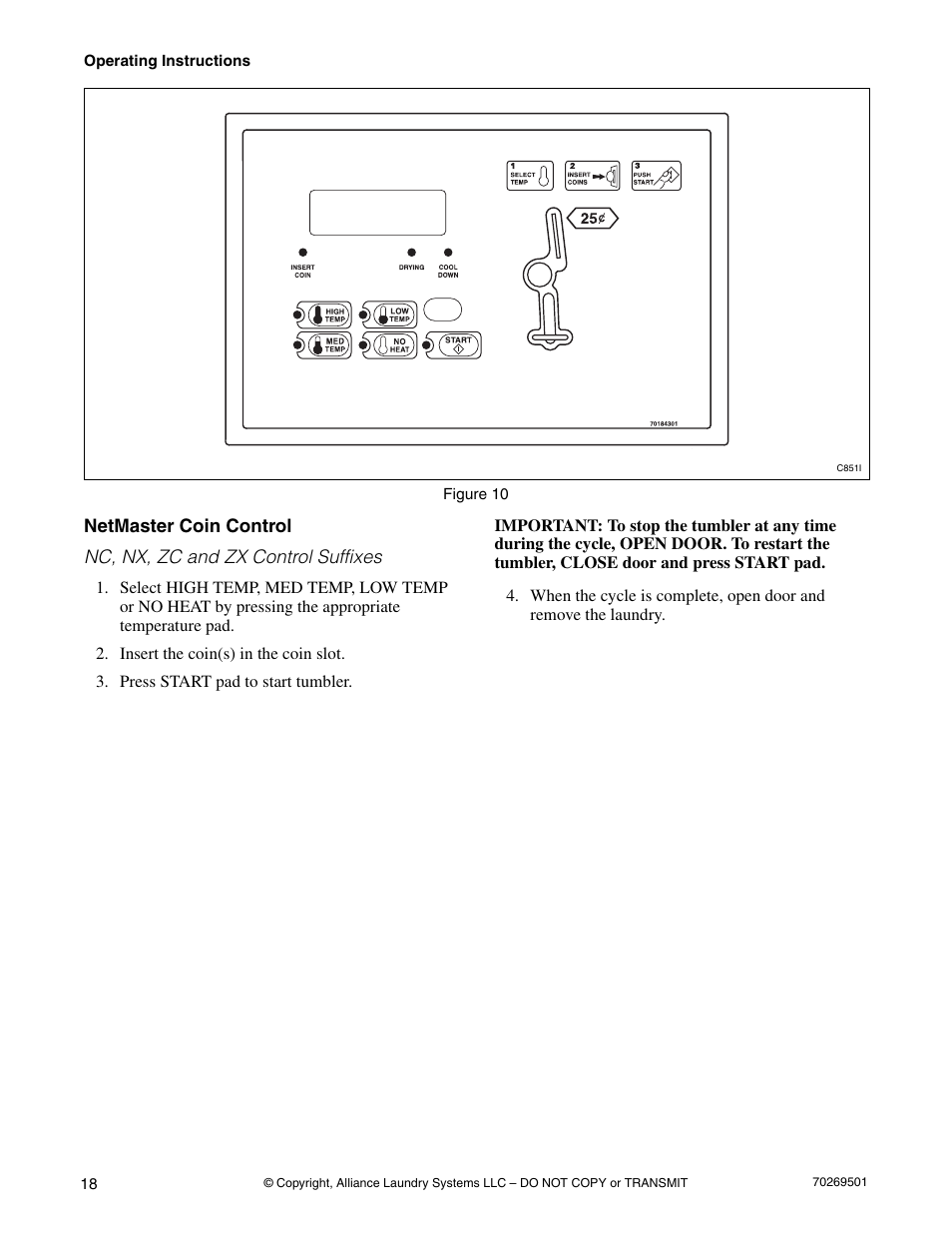 Netmaster coin control | Alliance Laundry Systems DRYING TUMBLERS 70269501R3 User Manual | Page 20 / 30