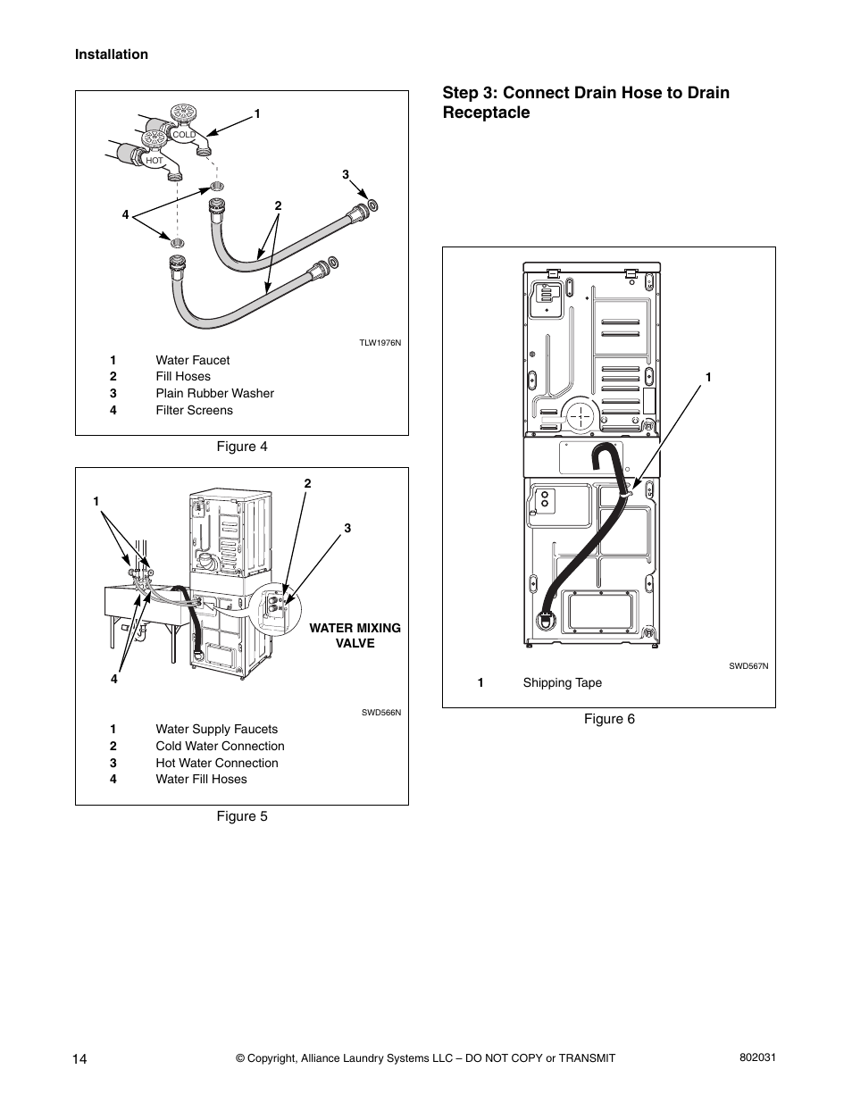 Step 3: connect drain hose to drain receptacle | Alliance Laundry Systems SWD444C User Manual | Page 16 / 48