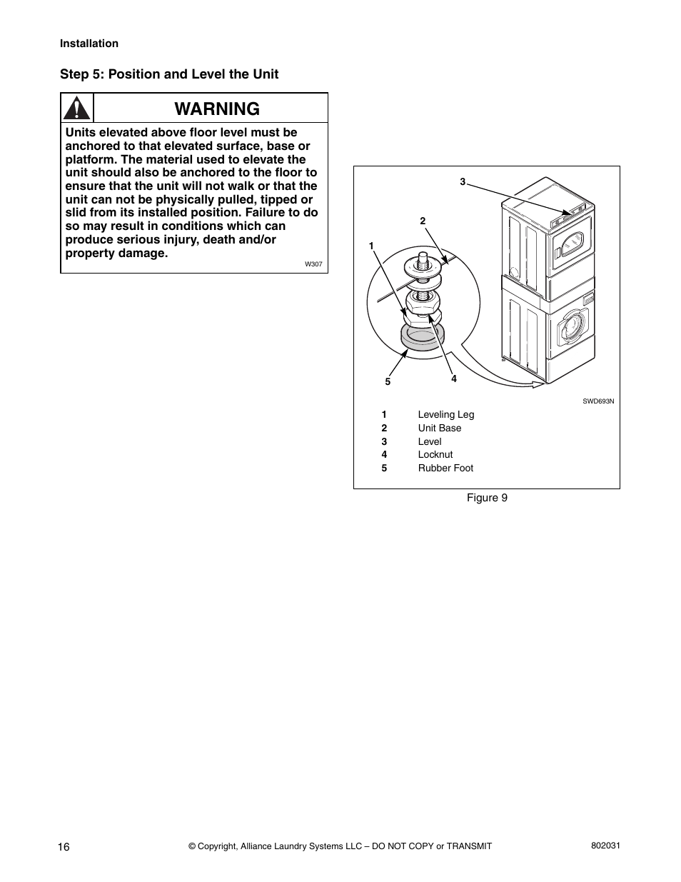 Warning | Alliance Laundry Systems SWD444C User Manual | Page 18 / 48