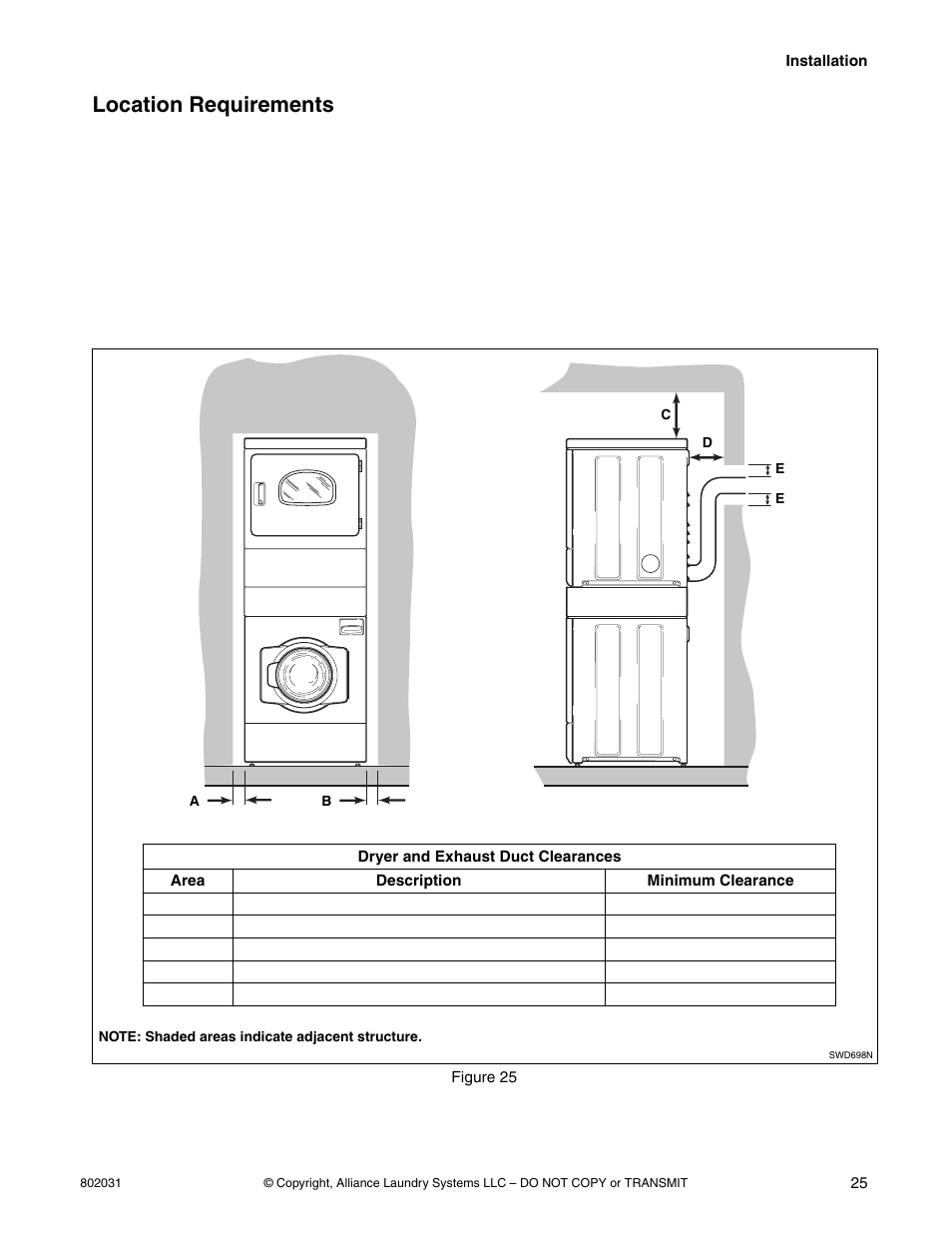 Location requirements | Alliance Laundry Systems SWD444C User Manual | Page 27 / 48