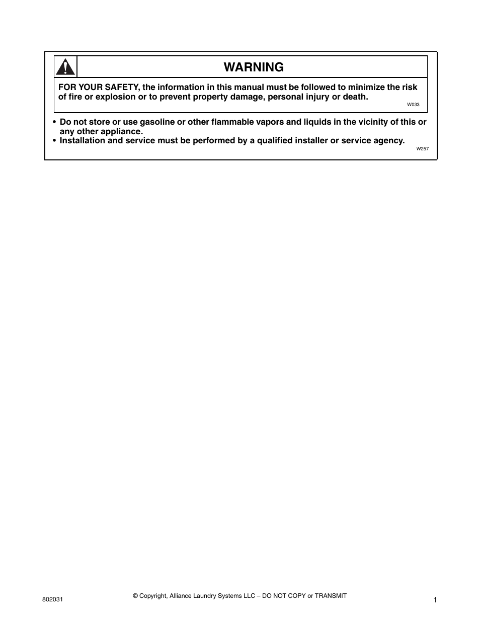 Warning | Alliance Laundry Systems SWD444C User Manual | Page 3 / 48
