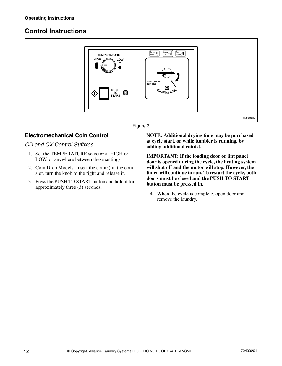 Control instructions | Alliance Laundry Systems 25 User Manual | Page 14 / 28