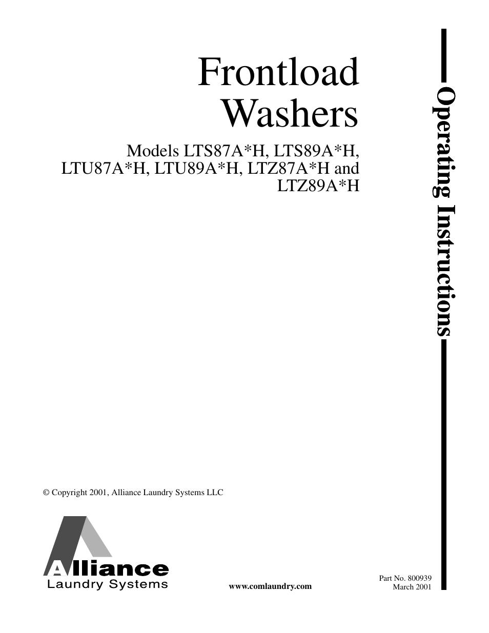 Alliance Laundry Systems LTS87A*H User Manual | 16 pages