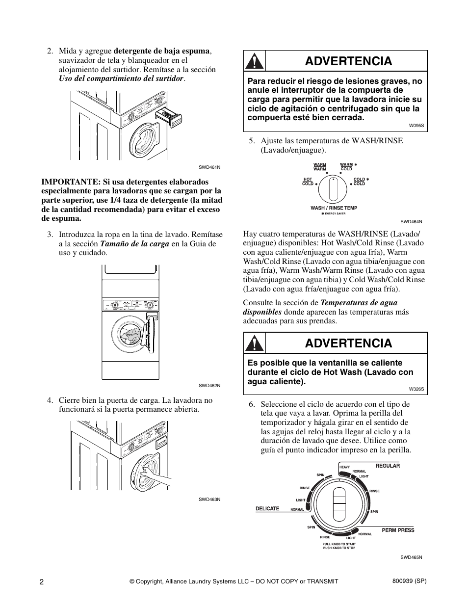 Advertencia | Alliance Laundry Systems LTS87A*H User Manual | Page 12 / 16