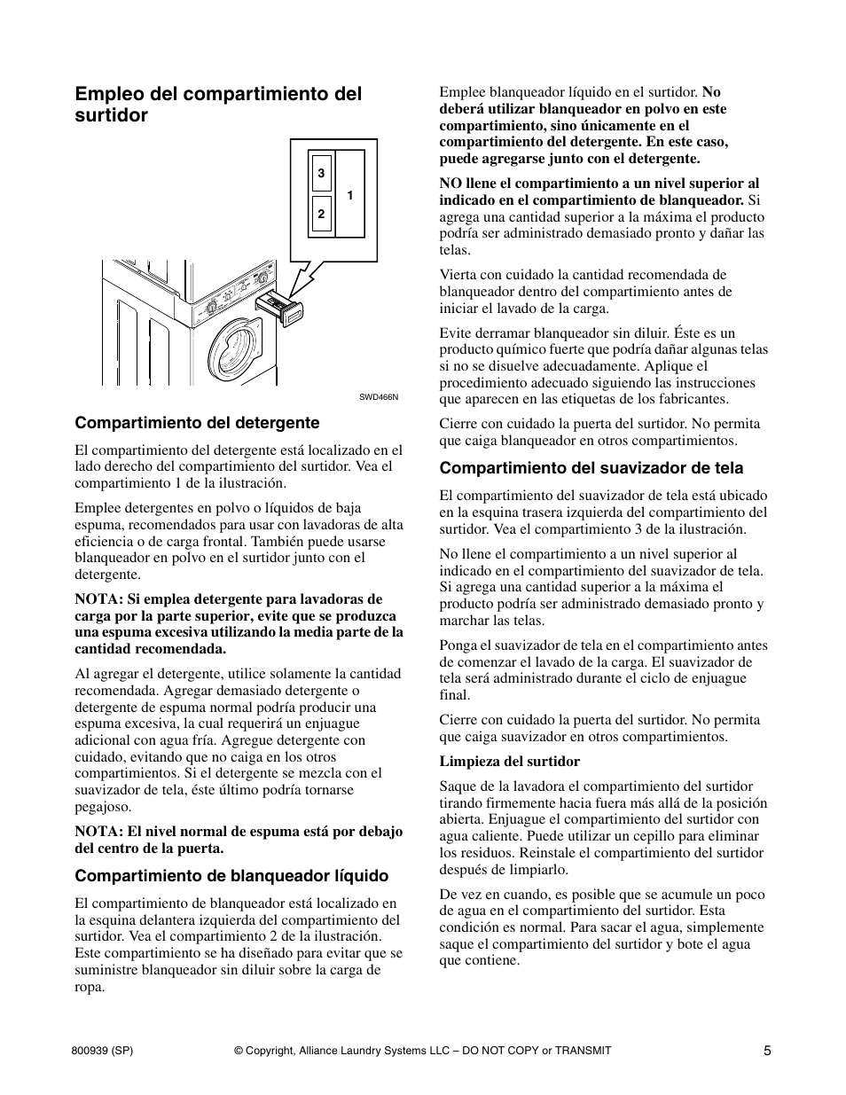 Empleo del compartimiento del surtidor | Alliance Laundry Systems LTS87A*H User Manual | Page 15 / 16
