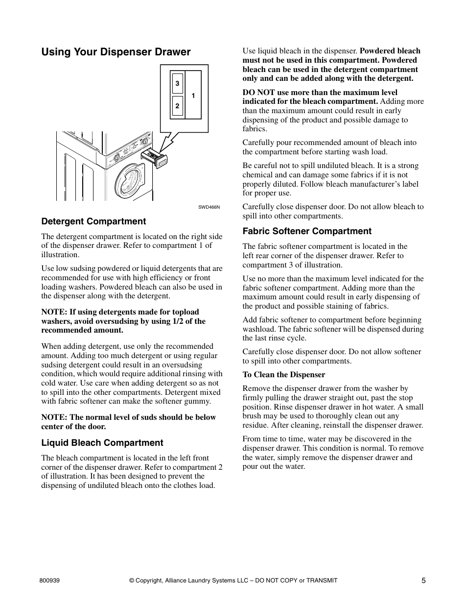 Using your dispenser drawer | Alliance Laundry Systems LTS87A*H User Manual | Page 7 / 16