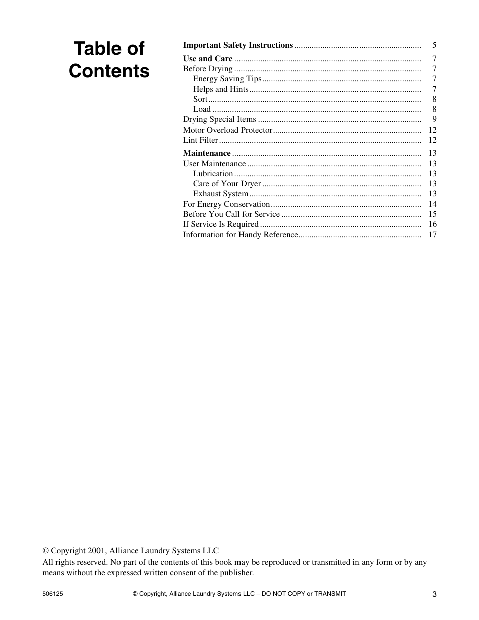 Alliance Laundry Systems DRY683C User Manual | Page 5 / 42