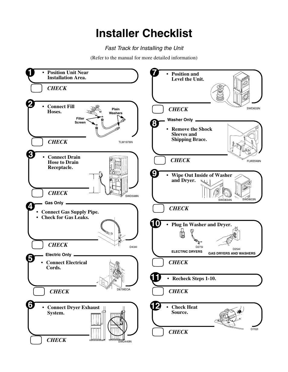 Installer checklist | Alliance Laundry Systems 802715 User Manual | Page 24 / 24