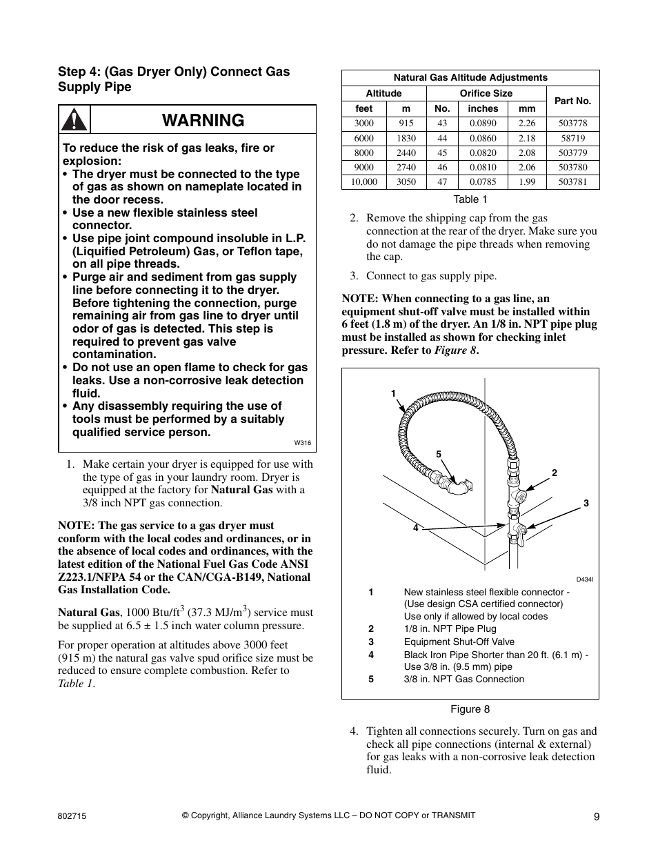Warning | Alliance Laundry Systems 802715 User Manual | Page 9 / 24