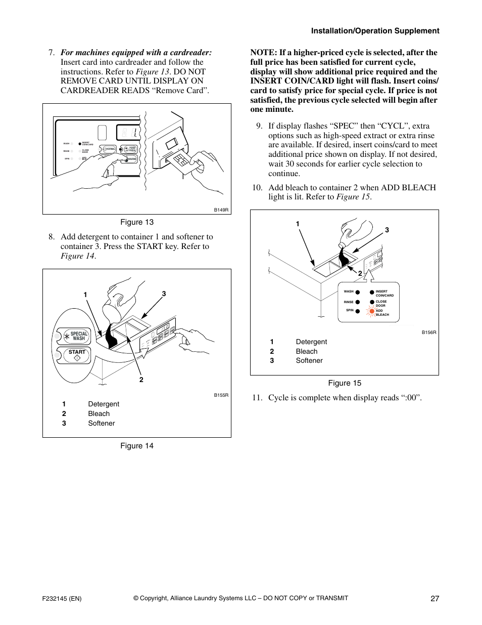 Cycle is complete when display reads “:00 | Alliance Laundry Systems Washer-Extractor User Manual | Page 29 / 38