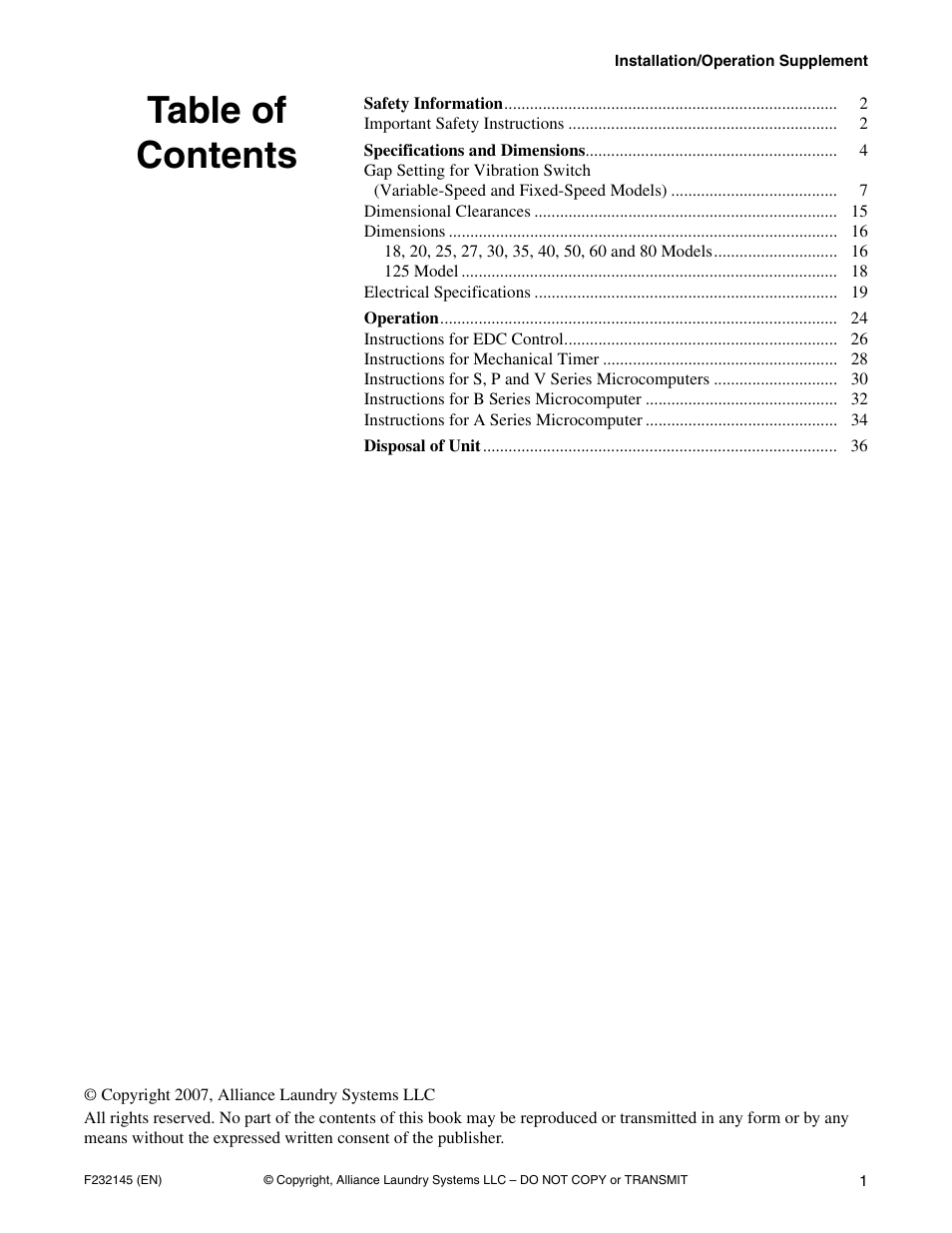 Alliance Laundry Systems Washer-Extractor User Manual | Page 3 / 38