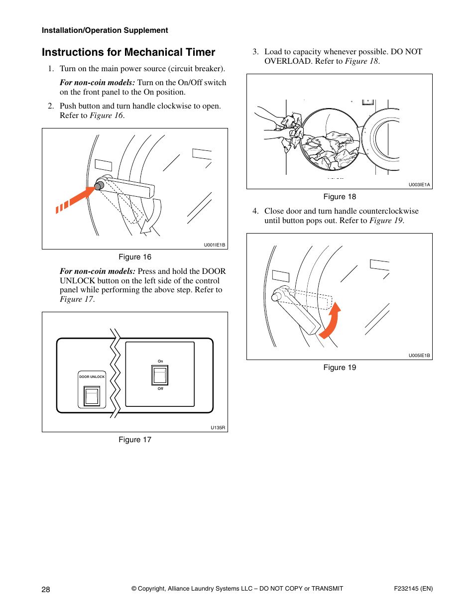 Instructions for mechanical timer | Alliance Laundry Systems Washer-Extractor User Manual | Page 30 / 38