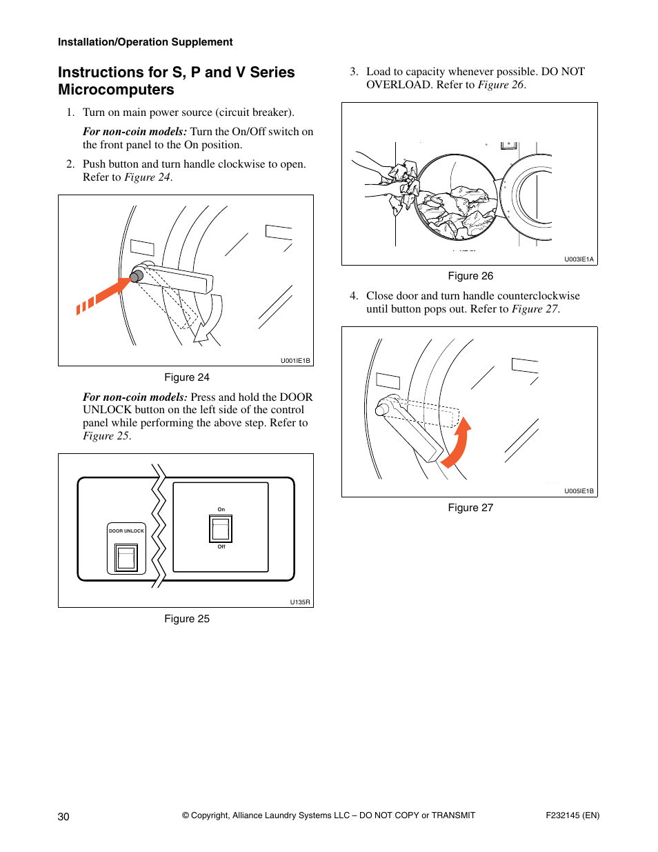 Instructions for s, p and v series microcomputers, For non-coin models | Alliance Laundry Systems Washer-Extractor User Manual | Page 32 / 38