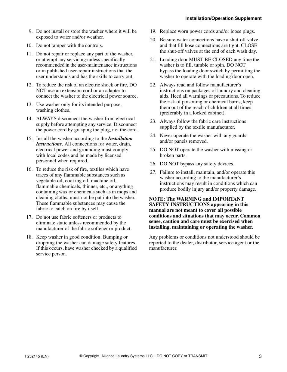 Alliance Laundry Systems Washer-Extractor User Manual | Page 5 / 38