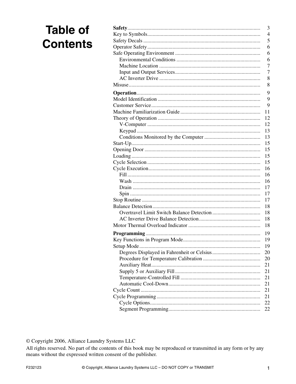 Alliance Laundry Systems UW125VV User Manual | Page 3 / 40