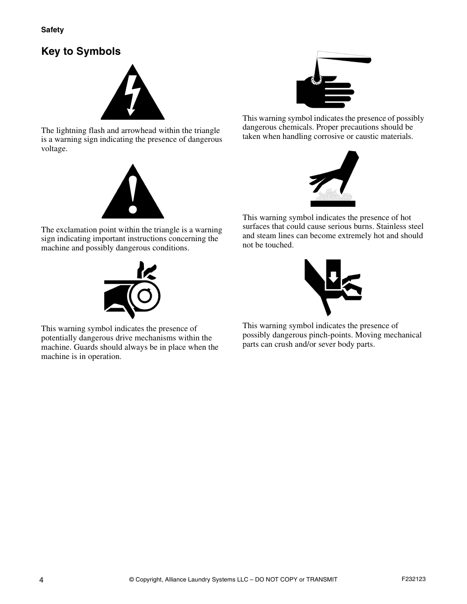 Key to symbols | Alliance Laundry Systems UW125VV User Manual | Page 6 / 40