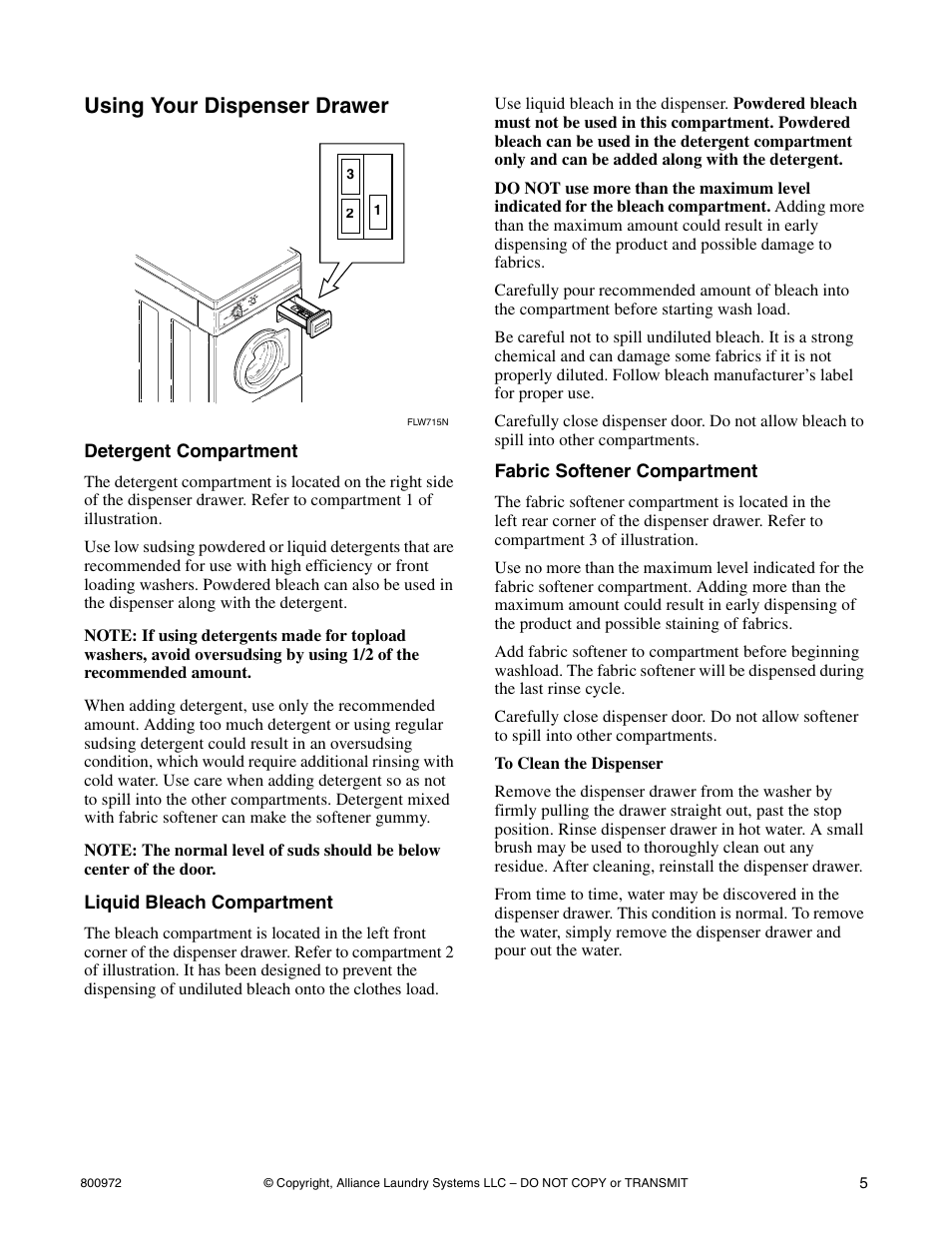 Using your dispenser drawer | Alliance Laundry Systems FTZ80A*H User Manual | Page 7 / 16