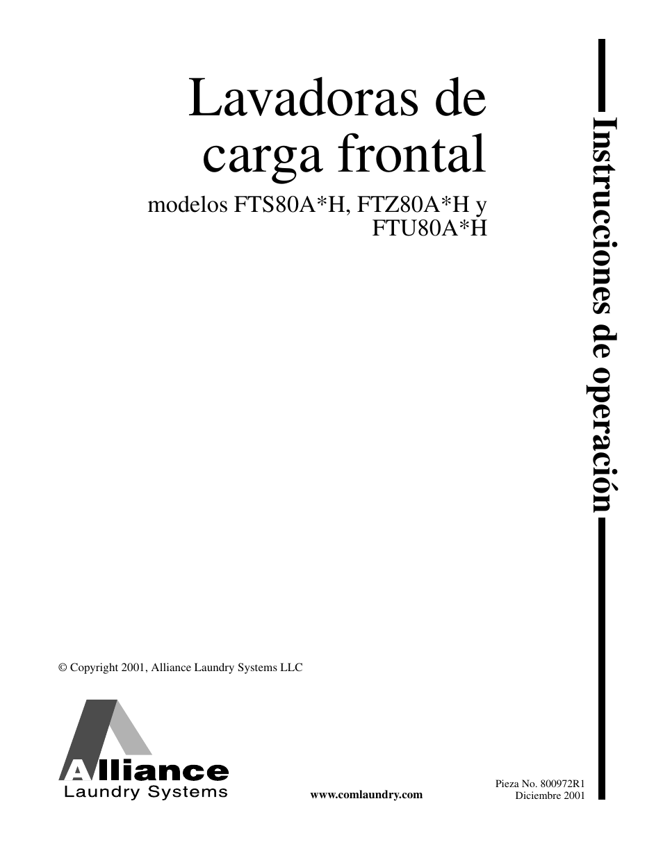 Lavadoras de carga frontal, Instrucciones de operaci ó n | Alliance Laundry Systems FTZ80A*H User Manual | Page 9 / 16