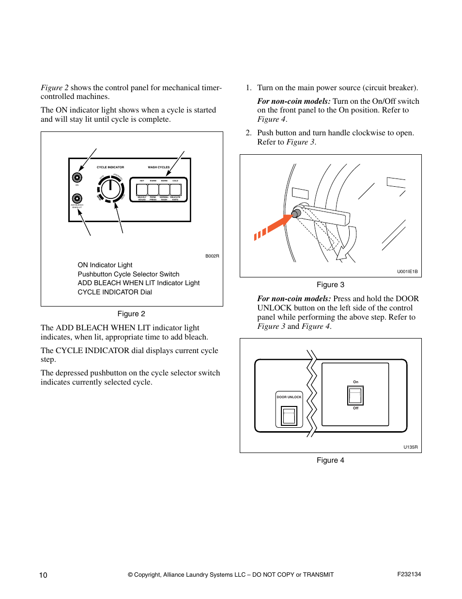 Operation, Control panel operating instructions, Control panel | Operating instructions, Figure 2, Figure 3, Figure 4 | Alliance Laundry Systems Hardmount Coin and OPL User Manual | Page 12 / 20