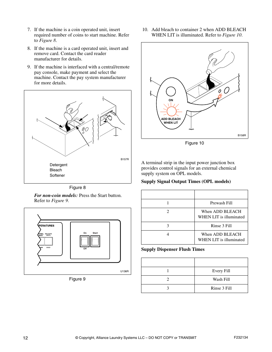 Supply dispenser, Figure 8, Supply dispenser flush times | Alliance Laundry Systems Hardmount Coin and OPL User Manual | Page 14 / 20