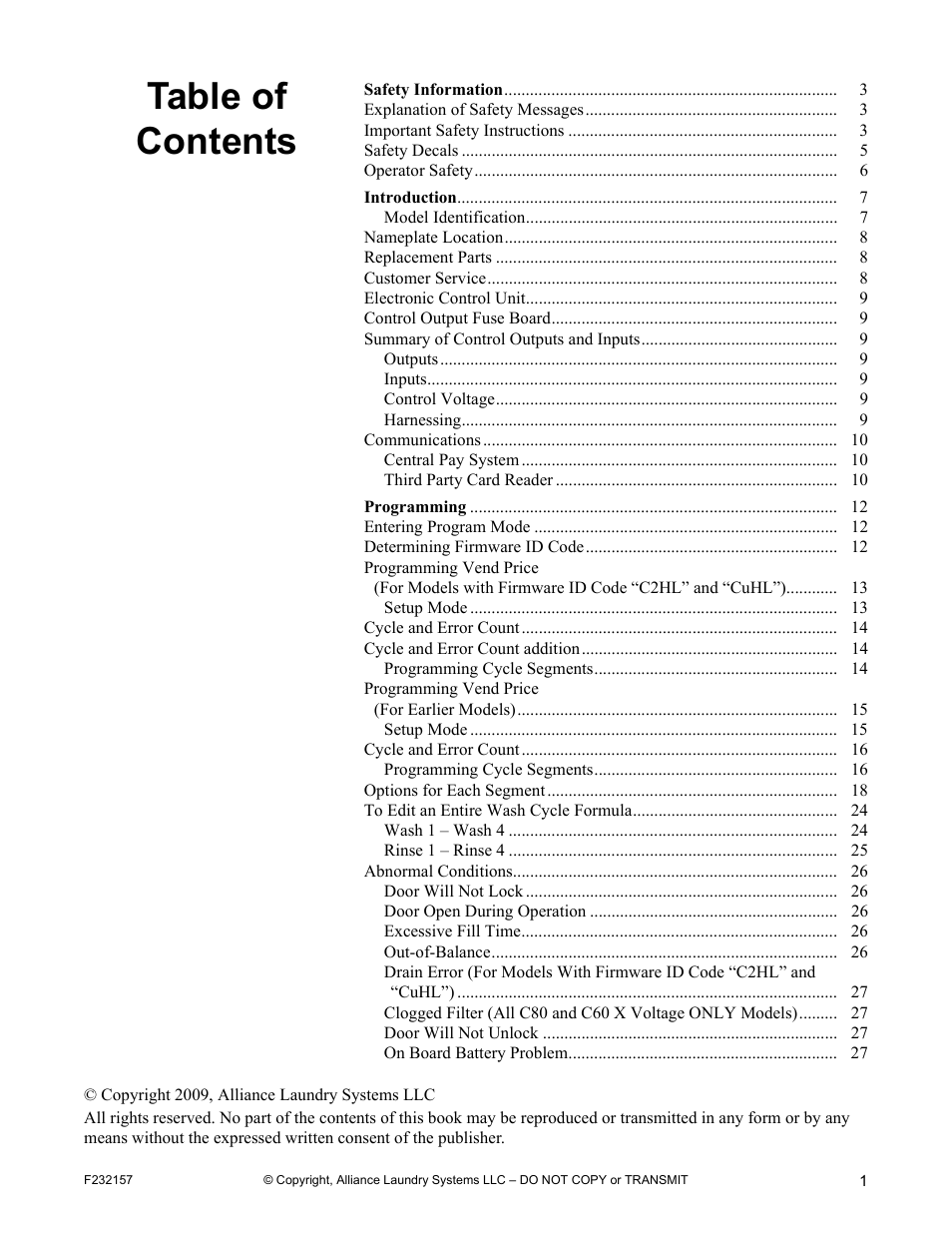 Alliance Laundry Systems F232157R7 User Manual | Page 3 / 36