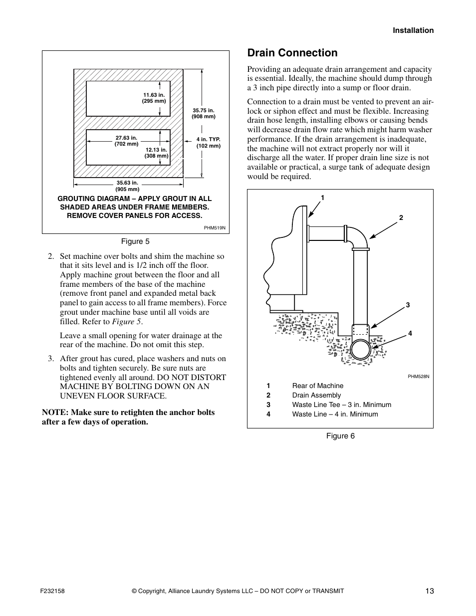 Drain connection | Alliance Laundry Systems UW50P-4 User Manual | Page 15 / 28