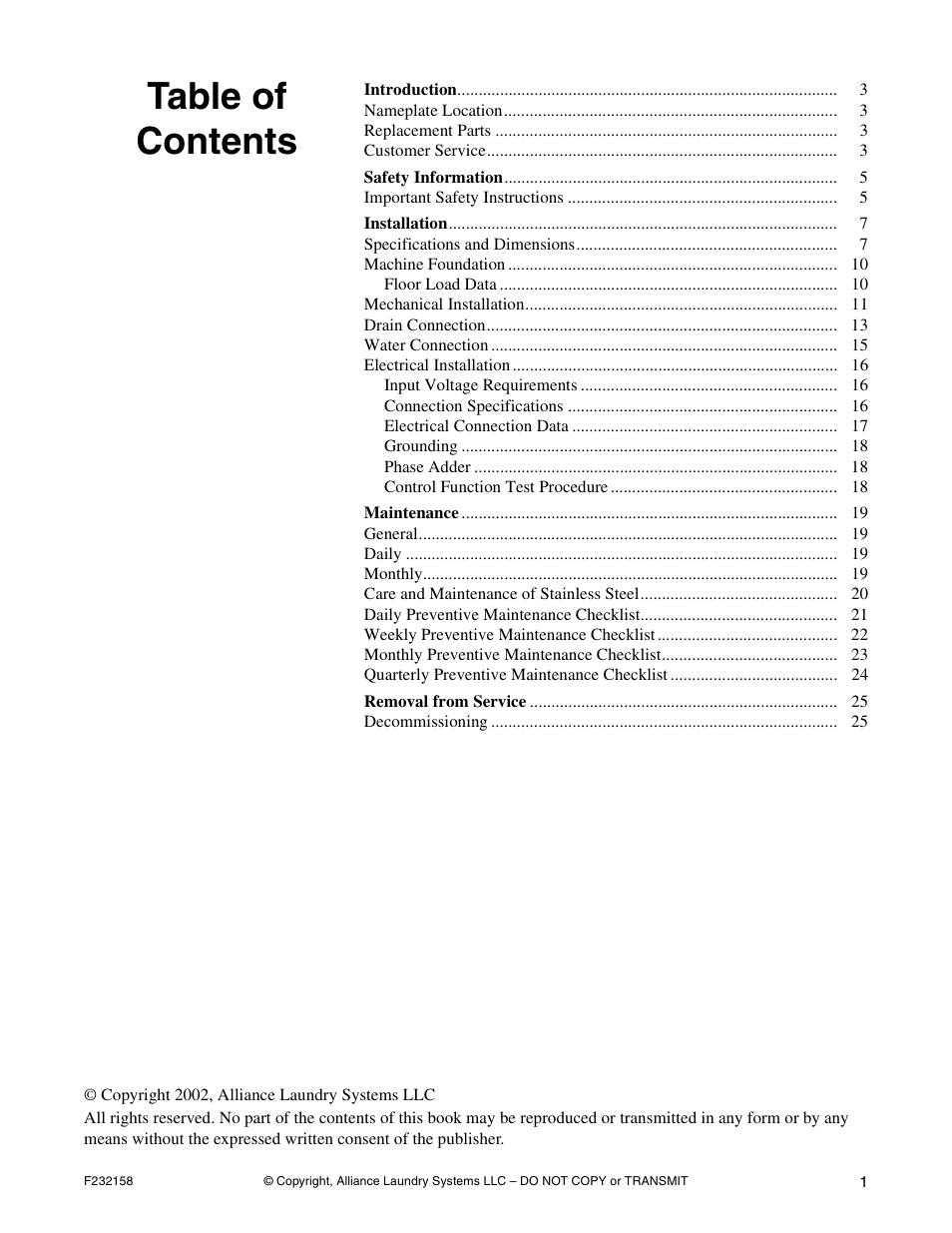 Alliance Laundry Systems UW50P-4 User Manual | Page 3 / 28