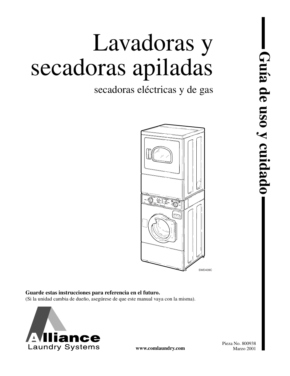 Lavadoras y secadoras apiladas, Guía de uso y cuidado | Alliance Laundry Systems SWD439C User Manual | Page 31 / 62