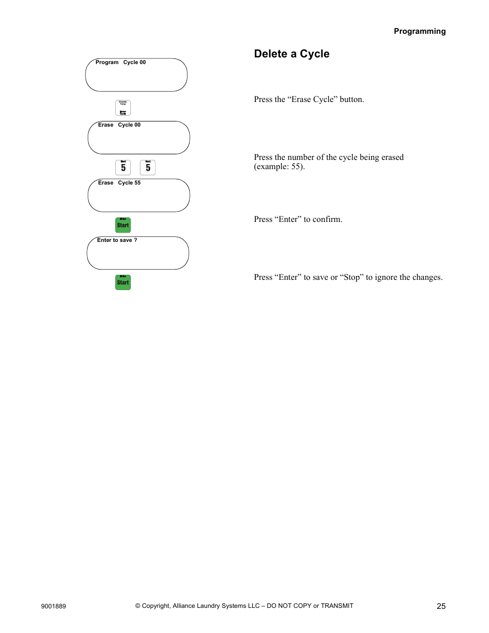 Delete a cycle | Alliance Laundry Systems CABINET FREESTANDING 9001889R7 User Manual | Page 27 / 62