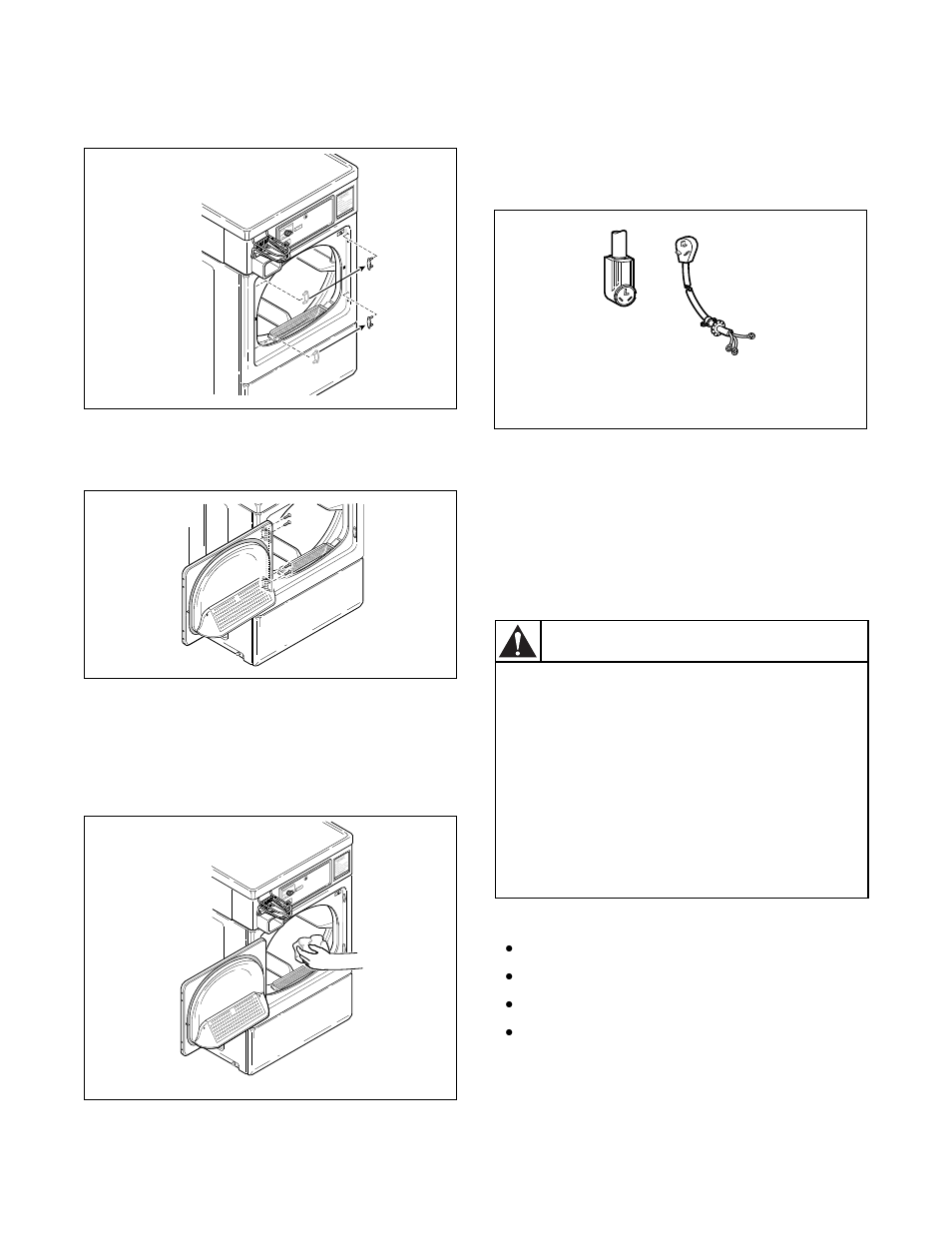 Warning, Step 6: wipe out inside of dryer, Step 7: plug in the dryer electric dryer | Gas dryer | Alliance Laundry Systems DRY684C User Manual | Page 26 / 46