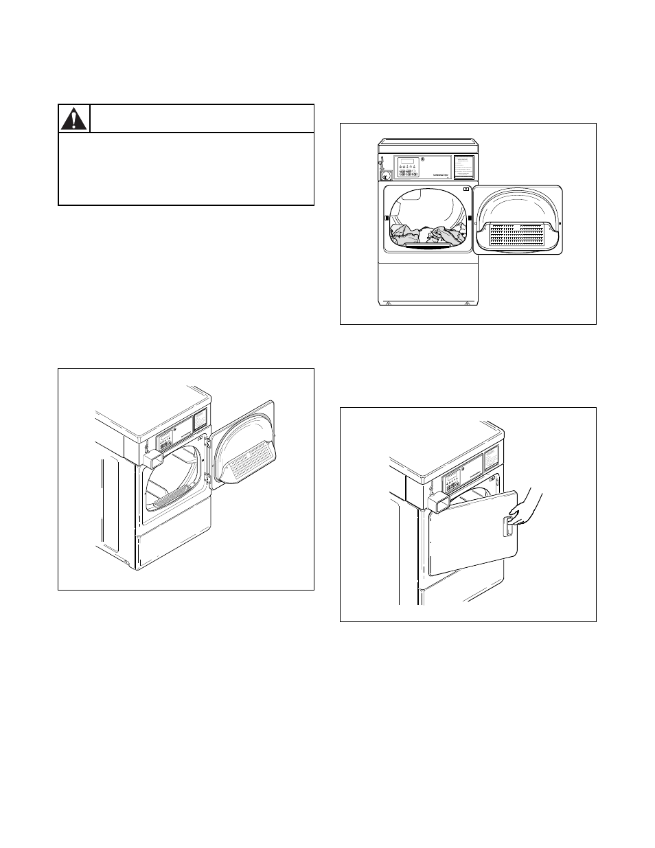 Operation instructions for mdc dryers, Warning, Step 1: clean lint filter | Step 2: load laundry, Step 3: close loading door | Alliance Laundry Systems DRY684C User Manual | Page 34 / 46