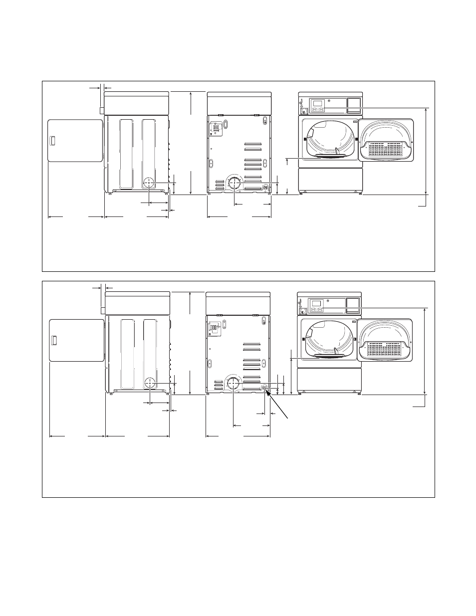 Installation, Dimensions, With leveling legs turned into base | Electric models, Gas models | Alliance Laundry Systems DRY684C User Manual | Page 8 / 46