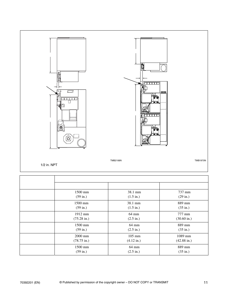 Gas connection locations | Alliance Laundry Systems Dryer Tumblers User Manual | Page 13 / 31