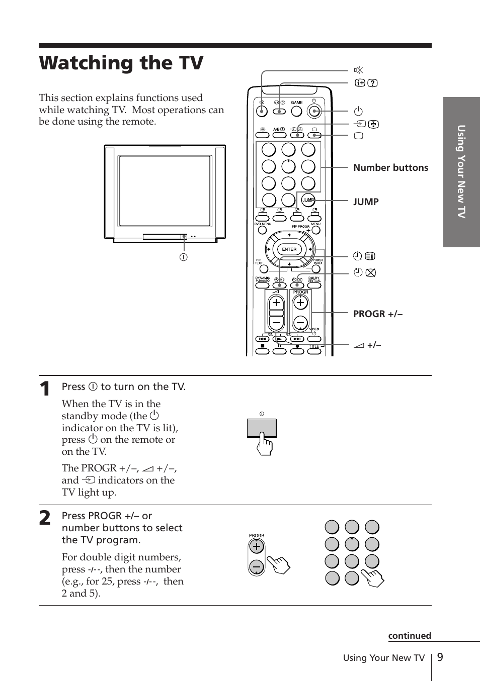 Watching the tv | Sony KV-EF29M61 User Manual | Page 9 / 42